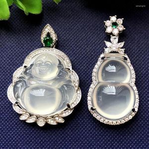 Ketens natuurlijke witte jade boeddha high -grade a myanmar jadeite smaragd zirkoon kalebas charme feng shui hanger vrije ketting ketting