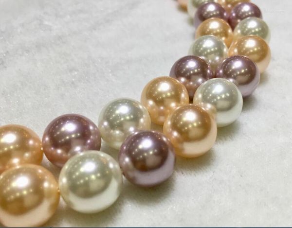 Chaînes Naturel Blanc Rose Violet 12mm Collier de Perles de Coquillages des Mers du Sud 18 
