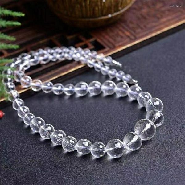 Chaînes collier en cristal de roche blanc naturel pour femmes dame hommes chance de guérison cadeau pierre perles rondes claires longues 6-12mm