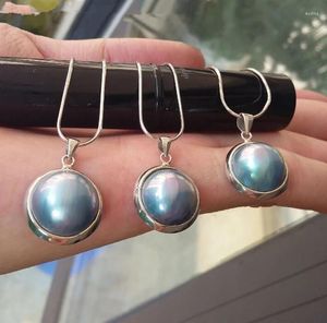 Chaînes Nature Bleu Sounth Mer Perle Mabe Collier S925 13-14mm Pièce 18 pouces Perles En Gros FPPJ