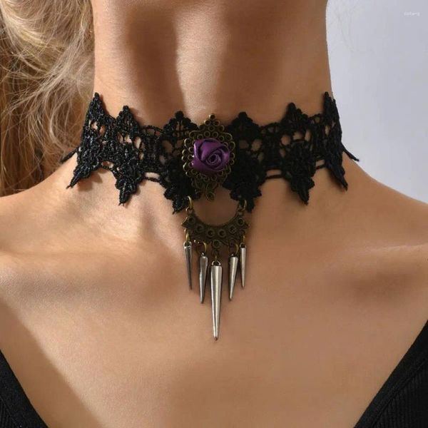 Chaînes NCEE Halloween Black Lace Perles Collier Victorien Steampunk Style Collier Gothique Collier Joli Cadeau Pour Les Femmes