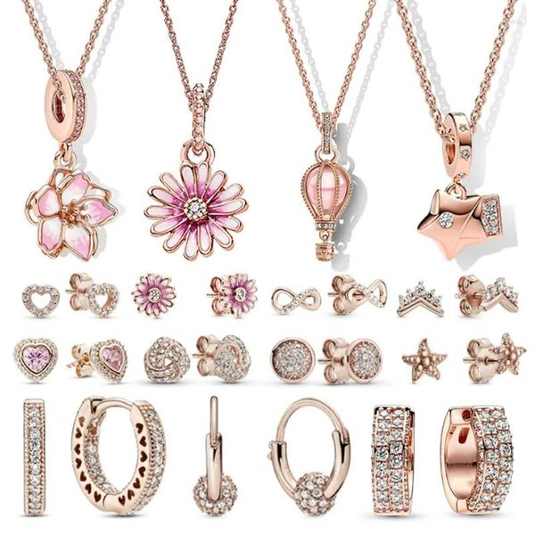 Cadenas, collar y aretes, conjunto de joyas, oro rosa, lujo, elegante, regalo de vacaciones Original para mujer, venta al por mayor