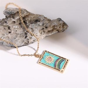 Chaînes Collier Pour Femmes Vintage Bijoux Sur Le Cou Coloré Tarot Pendentif Accessoires Étoile Lune Soleil Amour