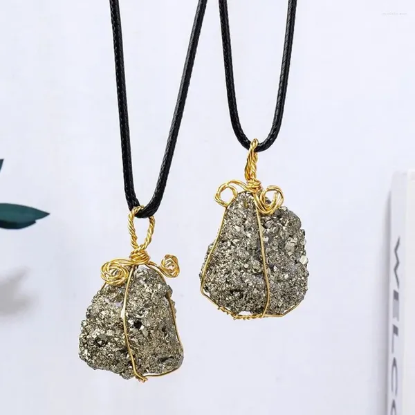 Chaînes Collier Brut Pyrite Pierre Bijoux Fil Enveloppé Spécimens D'enseignement Pendentif Cristal Minéral Cadeaux