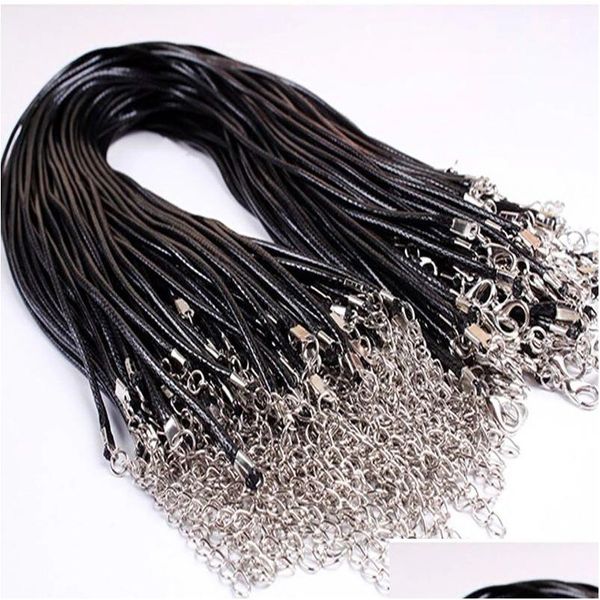 Chaînes Collier Corde 45Cm Chaîne Fermoir Homard 1.5Mm Fil De Cuir De Cire Noire Pour Colliers De Bricolage Bijoux Accessoires Drop Delivery Pend Dh5He