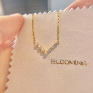 Collar de cadenas con perlas en forma de V para mujer, Plata de Ley 925, diseño minimalista de lujo, colgante de cadena versátil Ins