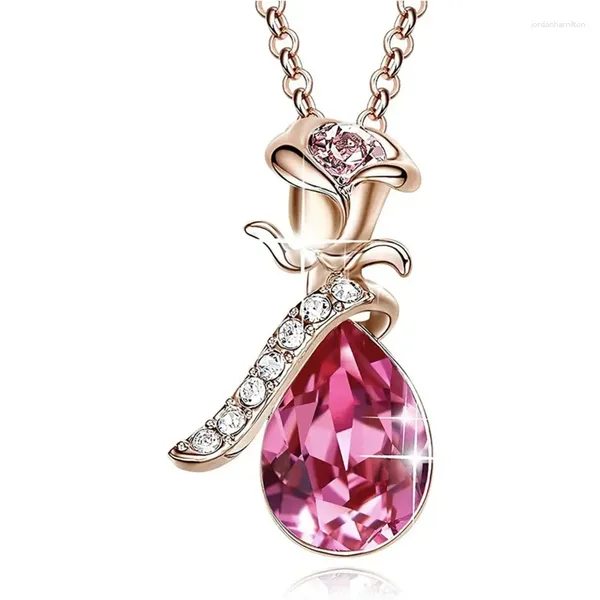 Chaînes Collier Femme Fleur Pendre Crystal Romantique Pour sa boîte cadeau de bijoux Anniversaire de la fête des mères