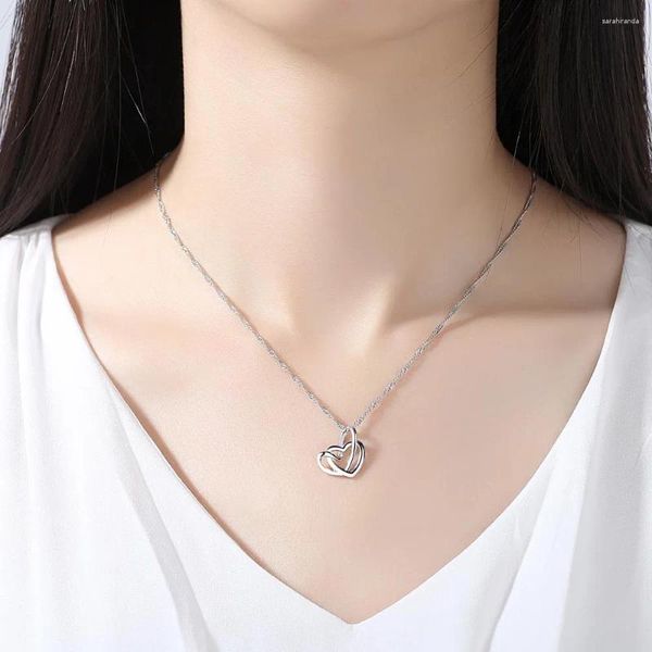 Colliers de chaînes pour filles, pendentif en platine Double cœur avec os de clavicule élégant pour femmes assorties