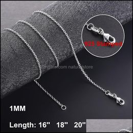 Ketens kettingen hangers sieraden 1 mm 925 sterling sier link voor vrouwen hanger kreeft klemps rolo ketting mode diy accessoires 16 18 20 20
