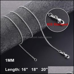 Chaînes Colliers Pendentifs Bijoux 1Mm 925 Sterling Sier Lien Pour Femmes Pendentif Homard Fermoirs Rolo Chaîne Mode Bricolage Accessoires 16 18 20