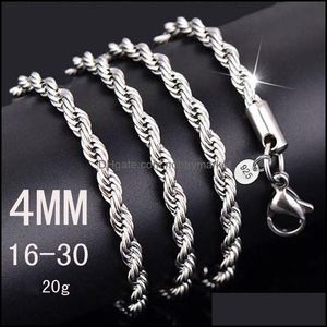 Cadenas Collares Colgantes Joyería 4Mm 925 Sterling Sier Twisted Rope Chain 16-30Inches Mujer Lujo Collar de alta calidad para mujeres Hombres F