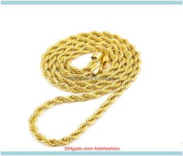 Chaînes Colliers Pendants Bijoux 6 mm d'épaisseur 30 pouces de longue chaîne de corde solide 14k Gold Sier plaqué Hip Hop Ed Collier lourd 65G8885773