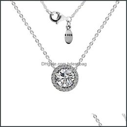 Chaînes Colliers Pendentifs Bijoux CKK Classic Elegance Collier Clear Cz 925 Sterling Sier Pendentif rond Dhqyn