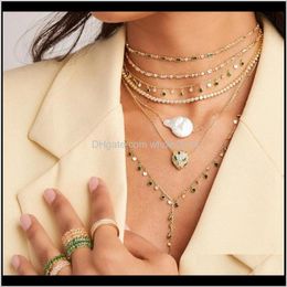 Ketens kettingen hangers sieraden drop levering 2021 geometrische stokbroodronde ronde kubieke zirkonia cz station link ketting rode groene stenen choker n