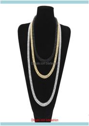 Chaînes Colliers Pendants Bijoux2030Inches Iced Out Bling Rhinestone Men 10 mm 2 Row Tennis Chain Gold Sier Black Size Bijoux DR6560467