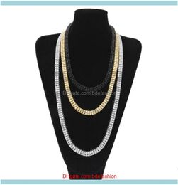 Chaînes Colliers Pendants Bijoux 2030Inches Iced Out Bling Rhinestone Men 10 mm 2 Row Tennis Chain Gold Sier Black Size Bijoux DR3850061