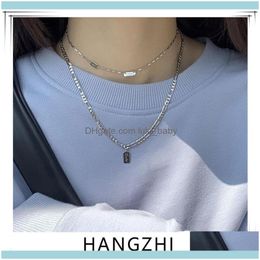 Cadenas Collares Colgantes Cadenas de joyería Hangzhi Letra minimalista Colgante cuadrado Gargantilla de doble capa de moda No se desvanece Collar para mujeres Gir