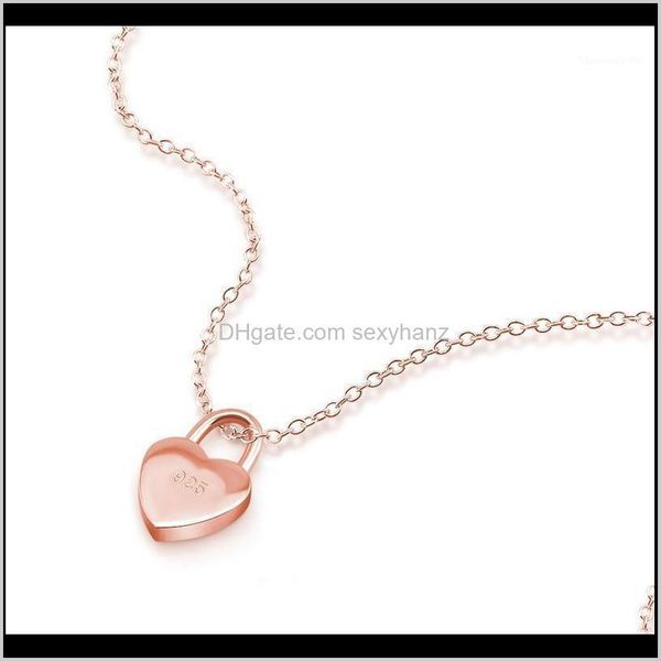 Cadenas Collares Colgantes Jewelryclassic Plata de ley 925 Collar con colgante de candado de corazón de oro rosa Cadena ondulada simple Regalo de cumpleaños 1 gota