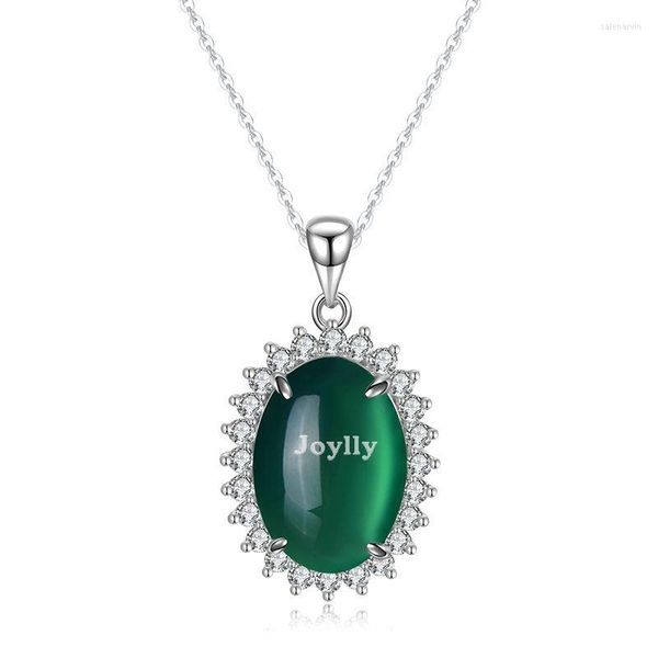 Chaînes Néphrite Jade Pendentif Naturel Vert Calcédoine Collier 925 Argent Sculpté Clavicule Chaîne Filles Faveur Amulette Fine Bijoux Cadeau