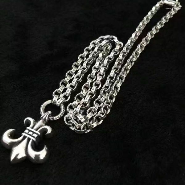 Chaînes Netizen Beau Pur Argent Long Collier Pendentif Punk Thai Enfants Militaire Fleur Chaîne Hommes Et