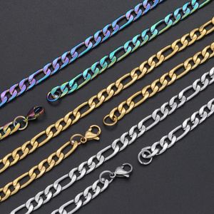 Chaînes ne se fanent jamais 7mm 316L en acier inoxydable Hip Hop cubain Figaro chaîne collier 7 perles femmes hommes rappeur bijoux de base