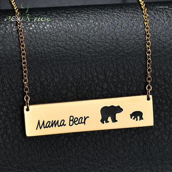 Cadenas Nextvance Color dorado Mama Bear Collar colgante Acero inoxidable Amor Baby Bar Neckalce para regalo familiar 3 tipos