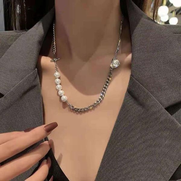 Cadenas nicho perla costura collar reflectante luminoso femenino Hip-Hop INS Cool sub-fluorescente Cruz amor corazón clavícula cadena