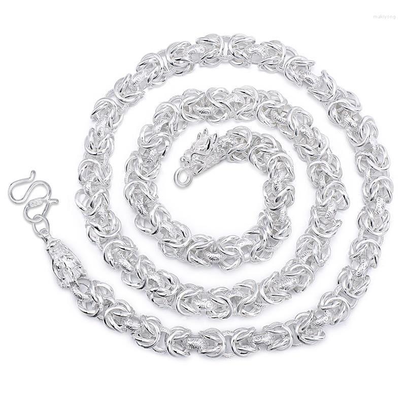 Chains Noble Sterling Silver Necklace For Men Women Classic 8MM Round Chain Faucet Dragon 60cm Charm High Quality Fine Jewelry Wedding