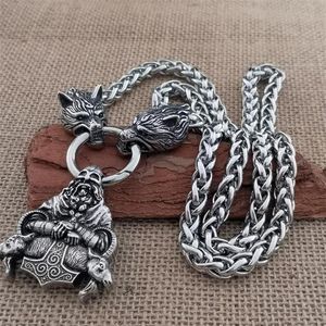 Cadenas Hombre nórdico Vikingo Guerrero Doble Cabeza de oveja Collar colgante Collar de acero inoxidable Cadena de lobo Joyería Gift275S