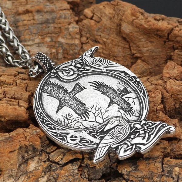 Chaînes Mythologie Nordique Viking Corbeau Odin Mont Collier Mâle Amulette Pendentif Bijoux De Mode Cadeau En Gros