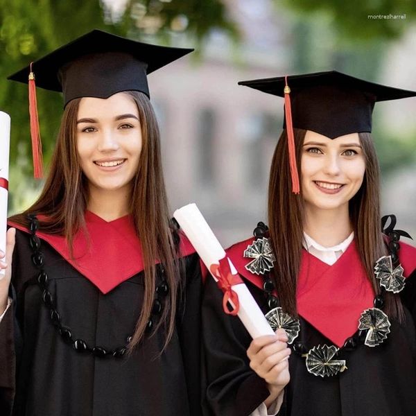 Cadenas Nut-Leis Cuentas de graduación Lei-Collares Collar negro con patrón de flores Leis Clase de 2024 para hombres y mujeres