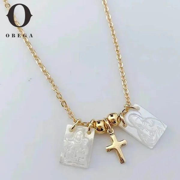 Cadenas OBEGA Gold Color Cruz cuadrado Collar Virgen María Patrón Beads Charmón Trendy Choker Fashion Joyería