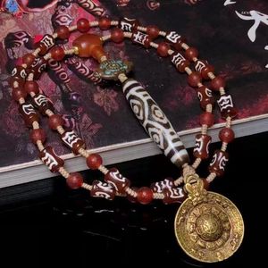 Chaînes Ancien Matériel Dzi Perles Agate Pierre Boutique Pendentif Cuivre Médaille Dragon Yeux Motif
