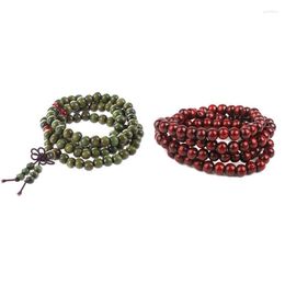 Chaînes perles de bois de santal vert Olive bouddha bouddhiste Mala chaîne de prière en bois extensible 108 pièces chaînes bouddhistes Godl22