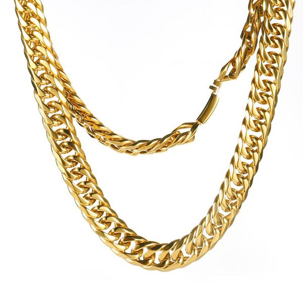 Chaînes OMKAIMING Titane Acier Miami Cubain Collier Conception Femmes Hommes Or/Argent Classique Lien Ras Du Cou Chaîne Hip Hop Bijoux