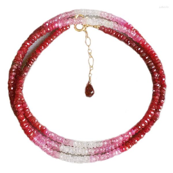 Chaînes un ensemble rouge rubis rond à facettes 3-4mm collier bracelet 40cm 16cm perles en gros FPPJ