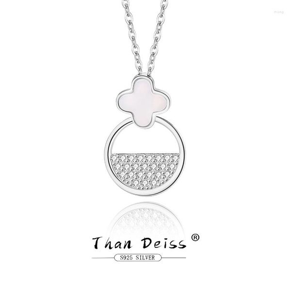 Chaînes Original 925 Trèfle en argent sterling avec collier de coquille de cercle à la mode blanche mère de perle zircons pendentif de bouteille pour les femmes