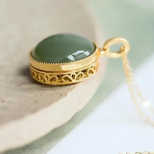 Chaînes Design original en naturel Hetian Jade rond creux ouvrable collier pendentif tempérament exquis charme dames bijoux