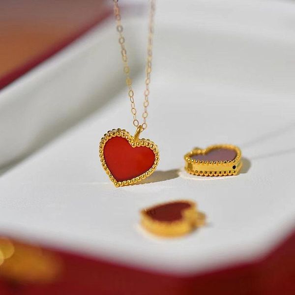 Cadenas Diseño original Sur de turmalina roja Corazón Colgante Estilo romántico Oro antiguo Artesanía Collar de damas Joyería de lujo ligera Cadenas