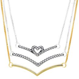Kettingen Originele glinsterende wens Sparkling Heart Wishbone Collier 925 Sterling Silver Chain Necklace voor Fashion Bead Charm Diy Sieraden