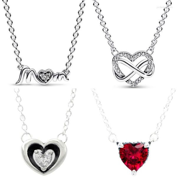 Cadenas Original Sparkling Infinity Heart Mum Pave Collier Collar para 925 Sterling Silver Charm Moda DIY Joyería