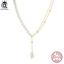 Chaines Orsa Jewels 925 Collier à double couches en argent sterling avec perle baroque naturelle pour femmes bijoux vintage gpn54