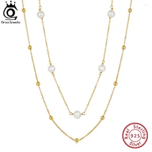 Chaines Orsa Jewels Double couche empilé Collier Collier de cou de perle d'eau douce 925 Bijoux en argent sterling pour femmes GPN62