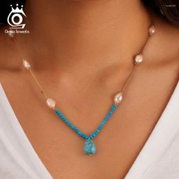 Chaines Orsa Jewels Collier turquoise avec perles naturelles vintage Unique 925 Chaîne de cou de cou en argent sterling pour femmes bijoux MPN02