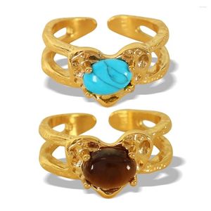 Chaines Jewelry oudianya JZ17-8 2024 Vintage Heart Ring Tiger Eye Turquoise en acier inoxydable