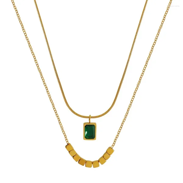 Chaînes oudianya bijoux XL21 2024 français double couches petit collier de cou carré paon vert doux premium pour femme