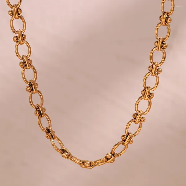 Cadenas Collar de cadena hecho a mano con flor ovalada Estilo coreano Joyería de acero inoxidable 316L Sin deslustre Cuello de mujer chapado en oro de 18 quilates
