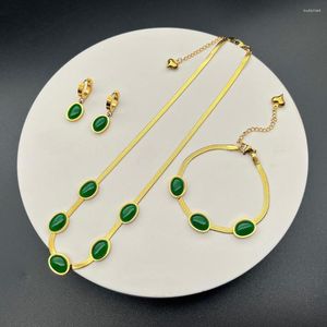 Kettingen Ovaal Groen Kettingen Armbanden Oorbellen Zirkoon Charm Dikke Ketting Choker Voor Vrouwen Roestvrij Staal Mode Fijne Sieraden