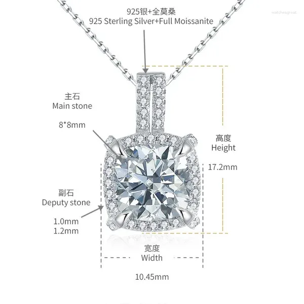 Chaînes P3-0036 Lefei mode tendance luxe classique Moissanite couleur D 1 Ct diamant-ensemble collier carré pour les femmes 925 bijoux en argent cadeau