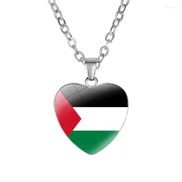 Cadenas Palestina Bandera PO Collar de vidrio Cabochon Corazón Luna Colgante Cadena Gargantilla Joyería para hombres Mujeres Regalo